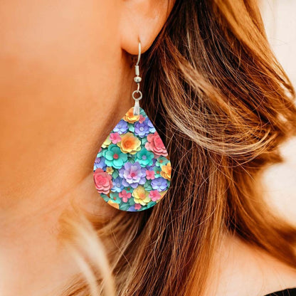 Colorful Paper Flower Teardrop Earrings – Handmade Statement Dangles
