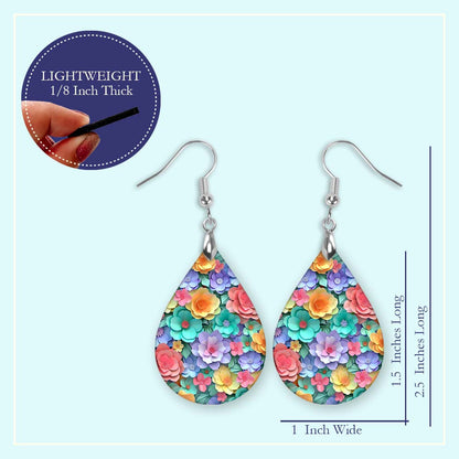 Colorful Paper Flower Teardrop Earrings – Handmade Statement Dangles