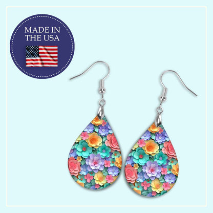 Colorful Paper Flower Teardrop Earrings – Handmade Statement Dangles