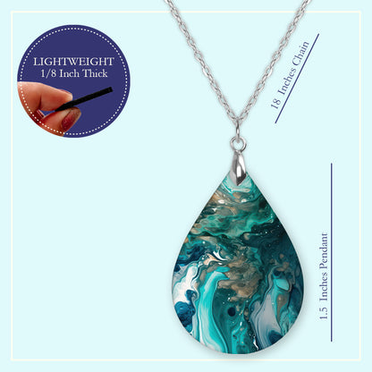 Teal & Green Paint Pour Teardrop Earrings – Lightweight Abstract Dangles