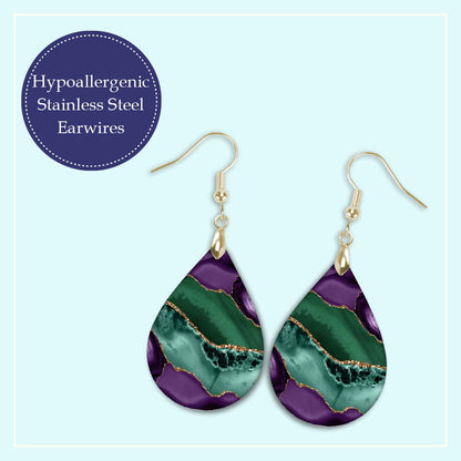Purple & Green Teardrop Dangle Earrings – Handmade in Two Sizes