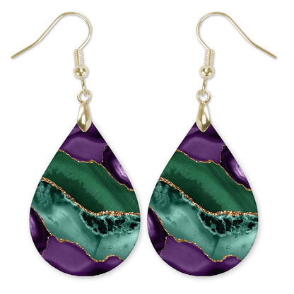Purple & Green Teardrop Dangle Earrings – Handmade in Two Sizes