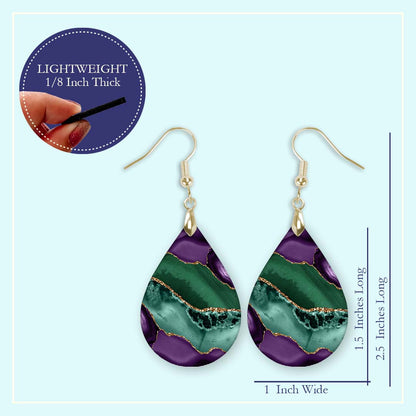 Purple & Green Teardrop Dangle Earrings – Handmade in Two Sizes
