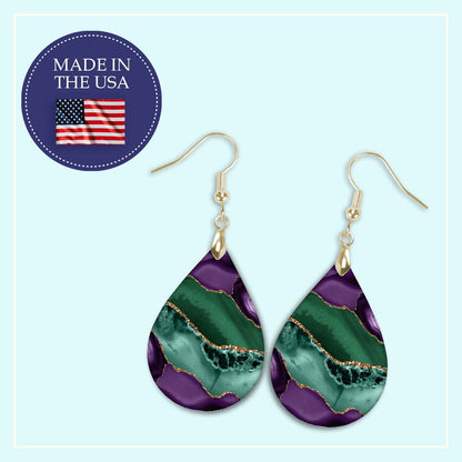 Purple & Green Teardrop Dangle Earrings – Handmade in Two Sizes