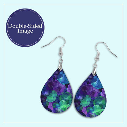 Purple & Green Watercolor Teardrop Earrings – Handmade in Two Sizes
