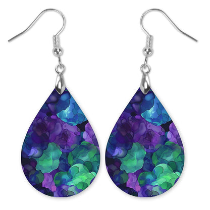 Purple & Green Watercolor Teardrop Earrings – Handmade in Two Sizes
