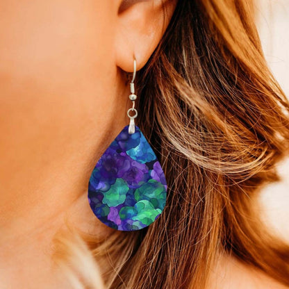 Purple & Green Watercolor Teardrop Earrings – Handmade in Two Sizes