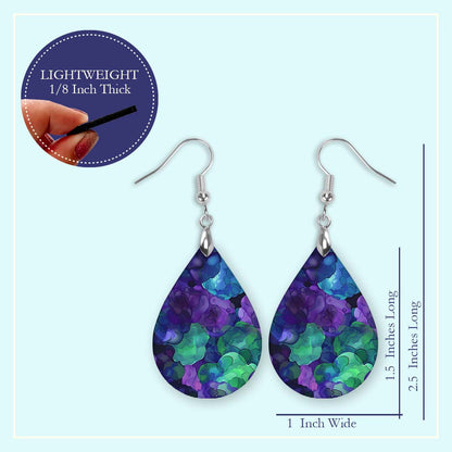 Purple & Green Watercolor Teardrop Earrings – Handmade in Two Sizes