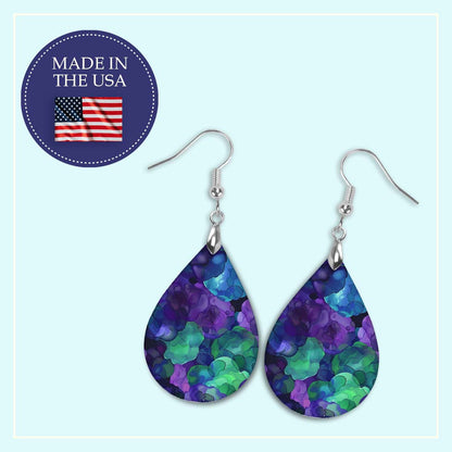 Purple & Green Watercolor Teardrop Earrings – Handmade in Two Sizes