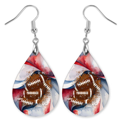 Perfect Football Mom Gift Handcrafted Football Teardrop Earrings Navy, Red, and White