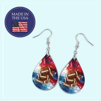 Handmade Football-Themed Earrings in Red, White, and Blue - Perfect for Football Moms, Female Football Players, Coaches and Fans