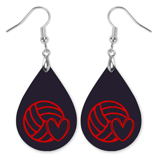 Volleyball Mom Red and Black Varsity Volleyball Teardrop Earrings