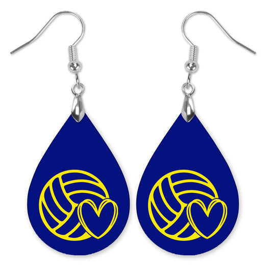 Volleyball Mom Blue and Yellow Varsity Volleyball Teardrop Earrings