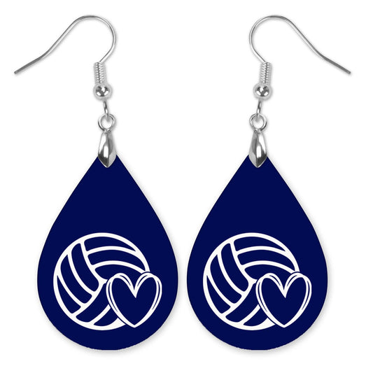 Volleyball Mom Navy Blue and White Varsity Volleyball Teardrop Earrings