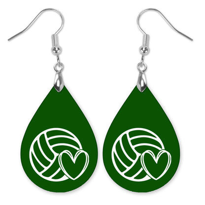 Volleyball Mom Green and White Varsity Volleyball Teardrop Earrings