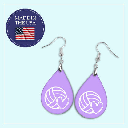 Volleyball Mom Lilac and White Varsity Volleyball Teardrop Earrings