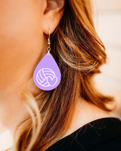 Volleyball Mom Lilac and White Varsity Volleyball Teardrop Earrings