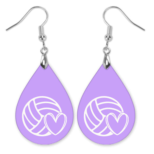 Volleyball Mom Lilac and White Varsity Volleyball Teardrop Earrings