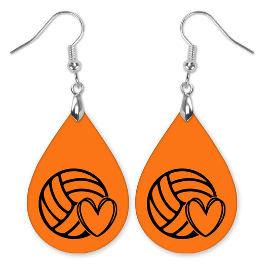Volleyball Mom Orange and Black Varsity Volleyball Teardrop Earrings