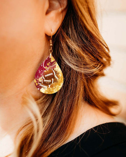 Handmade Red and Gold Football Themed Earrings - Perfect Gameday Accessory