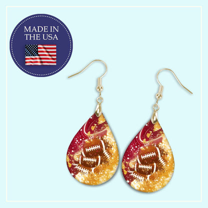 Handmade Red and Gold Football Themed Earrings - Perfect Gameday Accessory