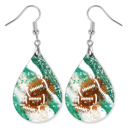 Handmade Green and White Football Themed Teardrop Earrings