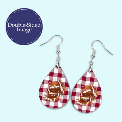 Football-Themed Red and White Plaid Handmade Earrings – Unique Gift for Football Moms, Female Coaches, and Fans