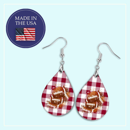 Football-Themed Red and White Plaid Handmade Earrings – Unique Gift for Football Moms, Female Coaches, and Fans
