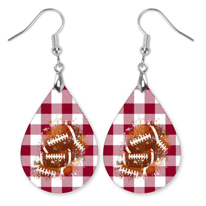 Football-Themed Red and White Plaid Handmade Earrings – Unique Gift for Football Moms, Female Coaches, and Fans