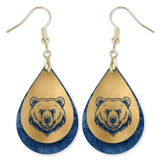 Handmade Navy Blue and Gold Football Bears Mascot Earrings - Perfect for School Spirit, Game day, Teachers, and Sports Fans