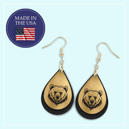 Handcrafted Black and Gold Football Themed Earrings - Bears Mascot School Spirit Jewelry