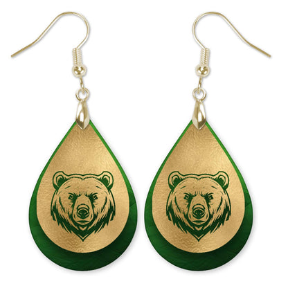 Handmade Green and Gold School Spirit Earrings: Football & Bears Mascot Themed