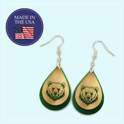 Handmade Green and Gold School Spirit Earrings: Football & Bears Mascot Themed