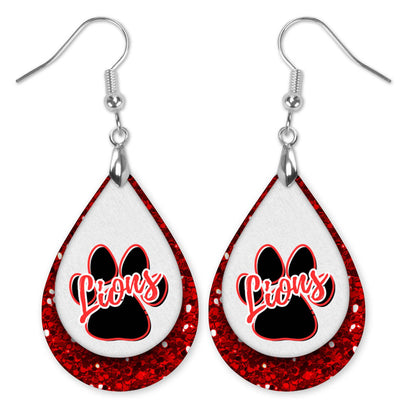Handmade Red and White Lion-Themed Earrings for School Spirit and Football Fans