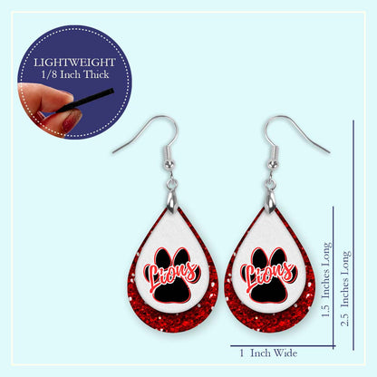 Handmade Red and White Lion-Themed Earrings for School Spirit and Football Fans