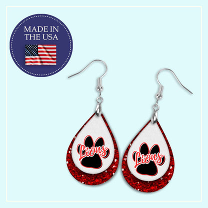 Handmade Red and White Lion-Themed Earrings for School Spirit and Football Fans
