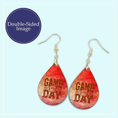Gameday Red Gold Dangle Earrings - MDF Wood Team Spirit Jewelry