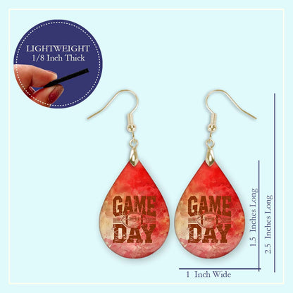 Gameday Red Gold Dangle Earrings - MDF Wood Team Spirit Jewelry