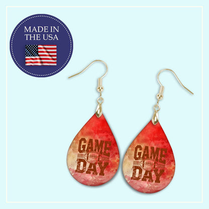 Gameday Red Gold Dangle Earrings - MDF Wood Team Spirit Jewelry