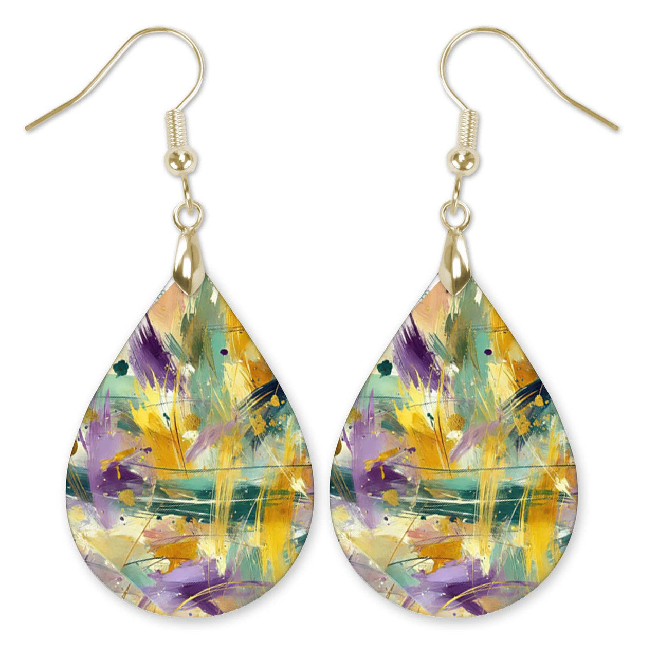 Teardrop Earrings Purple Gold MDF for Wood Mardi Gras Celebrations
