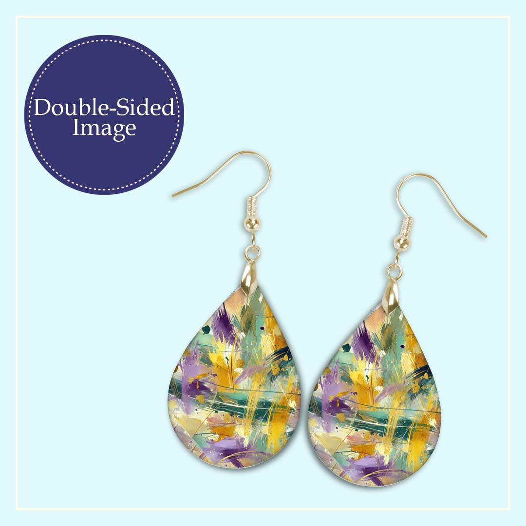 Teardrop Earrings Purple Gold MDF for Wood Mardi Gras Celebrations