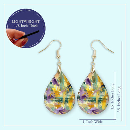 Teardrop Earrings Purple Gold MDF for Wood Mardi Gras Celebrations