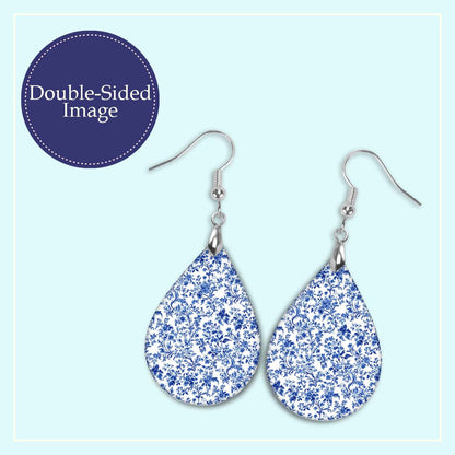 Blue Chinoiserie Toile Teardrop Earrings