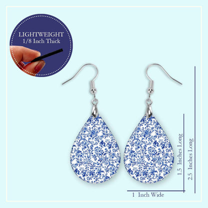 Blue Chinoiserie Toile Teardrop Earrings