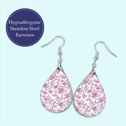Pink Chinoiserie Toile Acrylic Teardrop Earrings