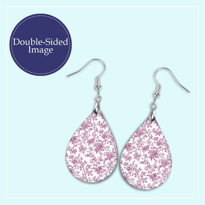 Pink Chinoiserie Toile Acrylic Teardrop Earrings