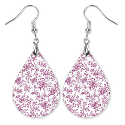Pink Chinoiserie Toile Acrylic Teardrop Earrings