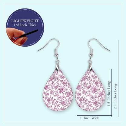 Pink Chinoiserie Toile Acrylic Teardrop Earrings