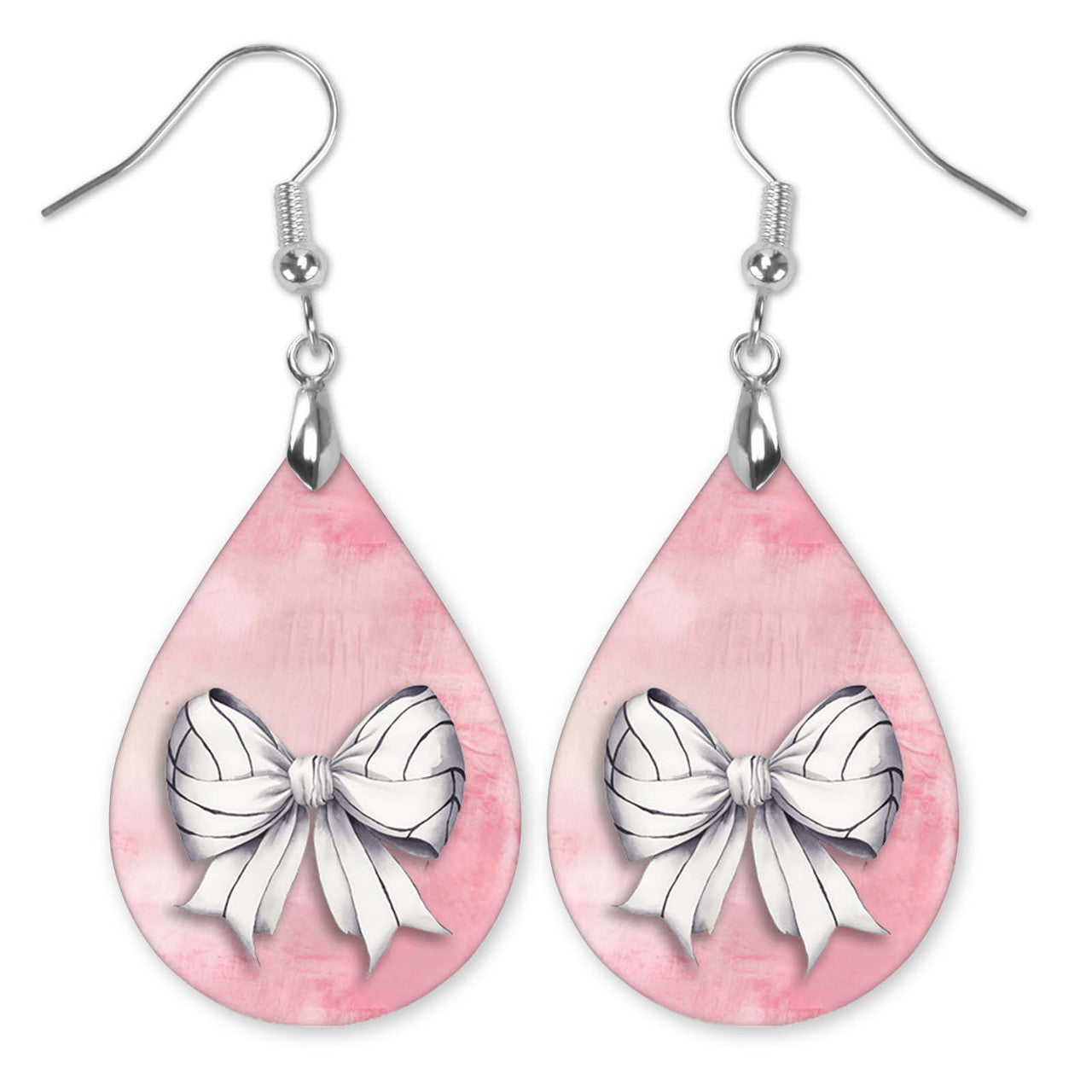 Pink Volleyball Dangle Earrings - Boho Coquette Bow Design