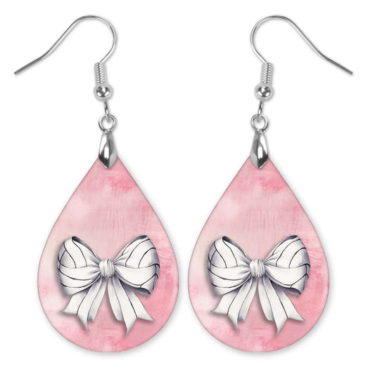 Pink Volleyball Dangle Earrings - Boho Coquette Bow Design